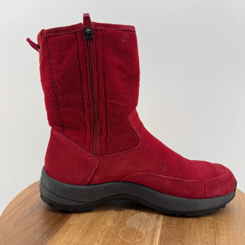 L.L. Bean‎ Red Suede Fleece Winter Boots Zip Up Ankle Boots Women's Size 6.5